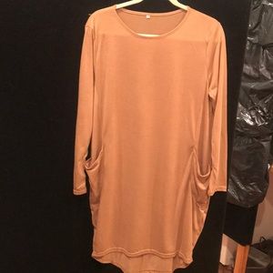 Knit summer “sloppy” dress. Camel color size L